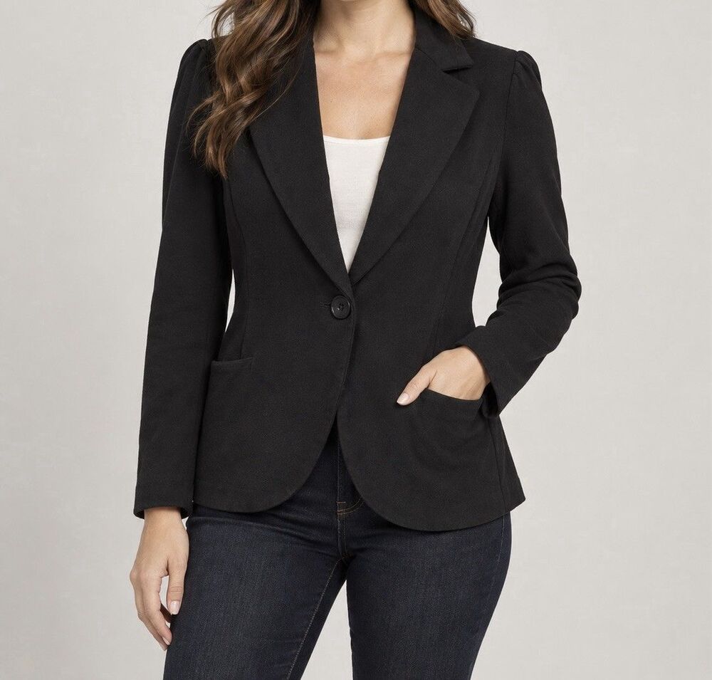 John Paul Richard Women’s Large Black Blazer Cotton Stretch One Button Career